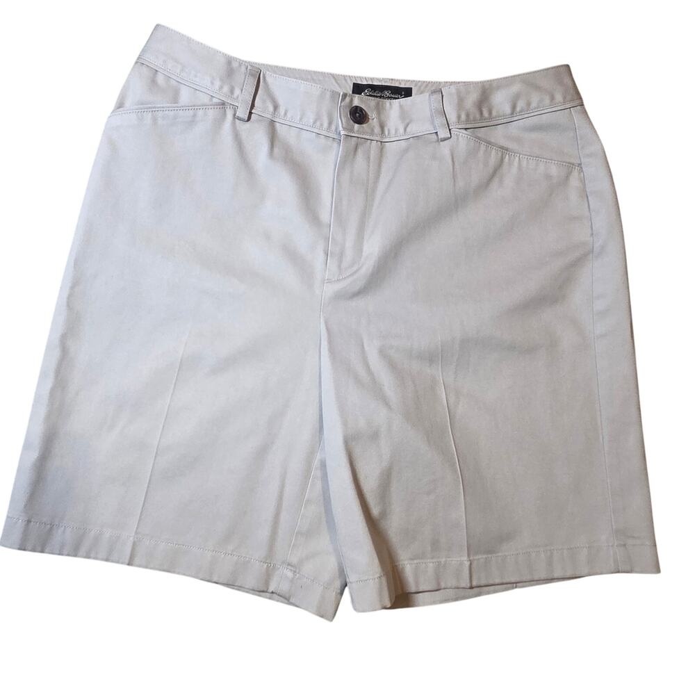 Eddie Bauer Women's Khaki Chino Shorts sz 10 Tall, 8" length, wrinkle resistant